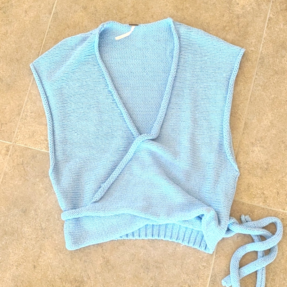 Free People Light Blue Wrap Sweater